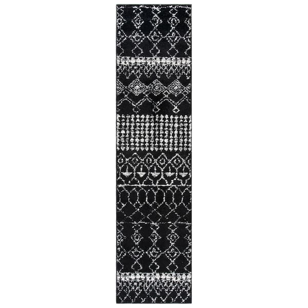 SAFAVIEH Tulum Black/Ivory 2 ft. x 13 ft. Moroccan Runner Rug