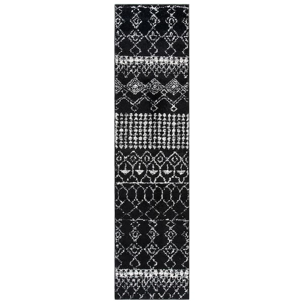 SAFAVIEH Tulum Black/Ivory 2 ft. x 8 ft. Moroccan Runner Rug