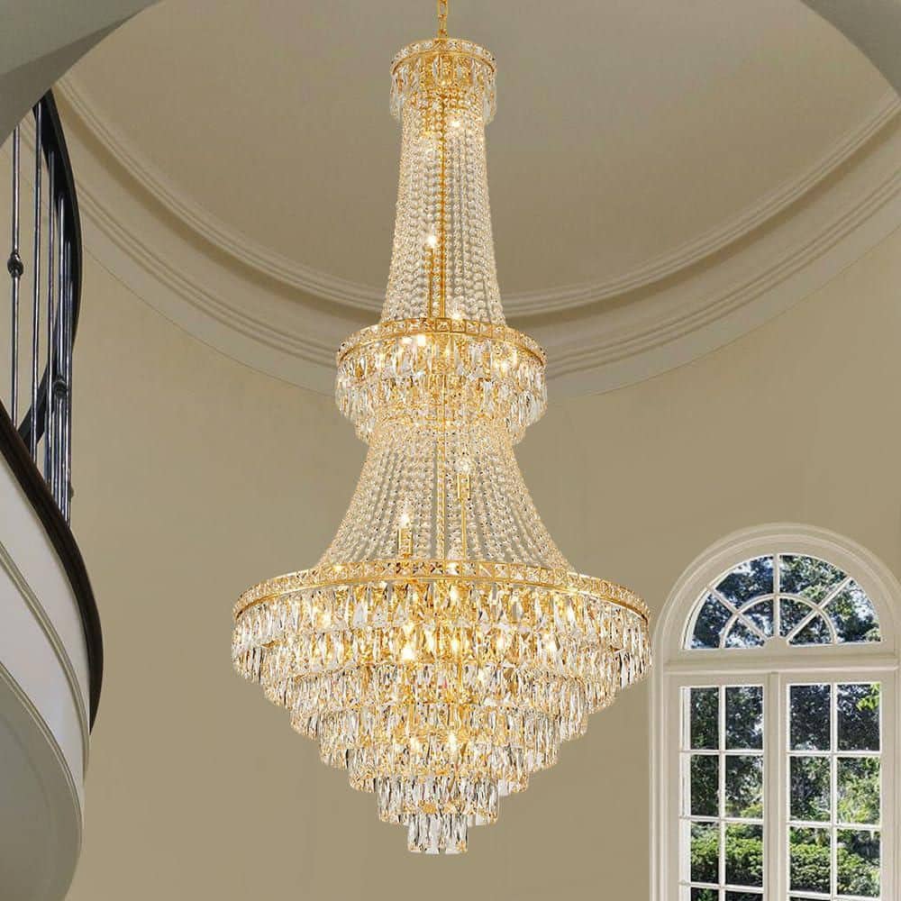 "H63"" 26-Light Silver Chandelier, Modern Crystal High Ceiling Chandelier for Staircase, Entryway, Hallway" price history on PriceWatchPro