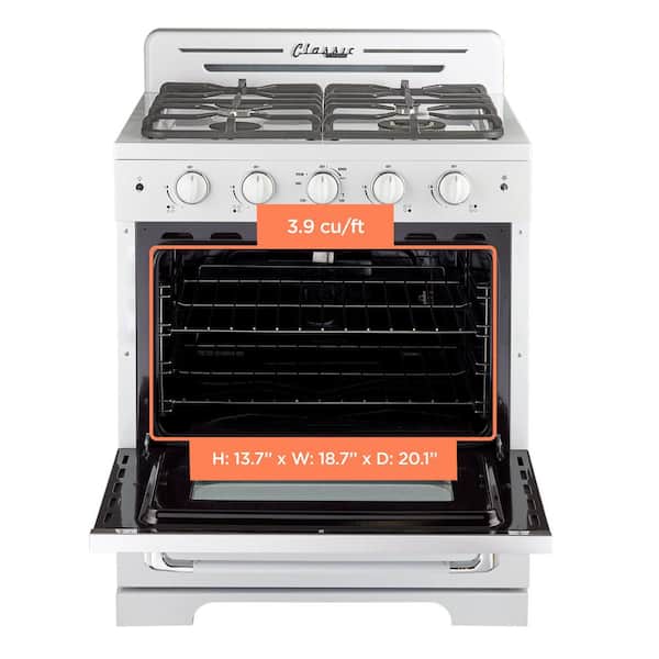 Classic Retro 30 in. 3.9 cu. ft. Retro Gas Range with Convection Oven in Marshmallow White