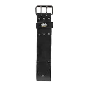 3 in. Wide Oil Tan Tool Belt in Black Saddle Leather with Double Tongue Roller Buckle