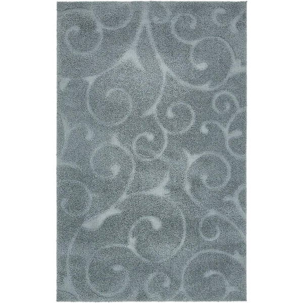 Unique Loom Floral Shag Carved Blue 5' 0 x 8' 0 Area Rug
