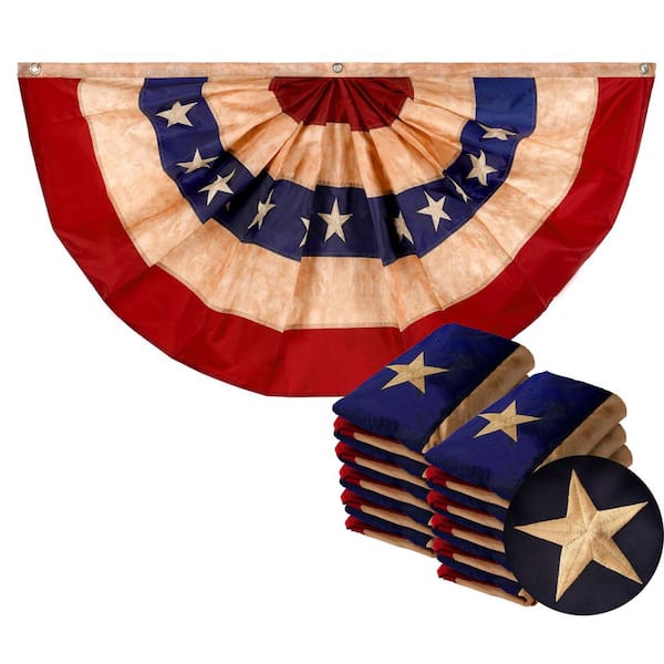 1.5 ft. x 3 ft. Embroidered Polyester USA Tea Stained Fan Flag with Canvas Header Brass Grommets (10-Pack)