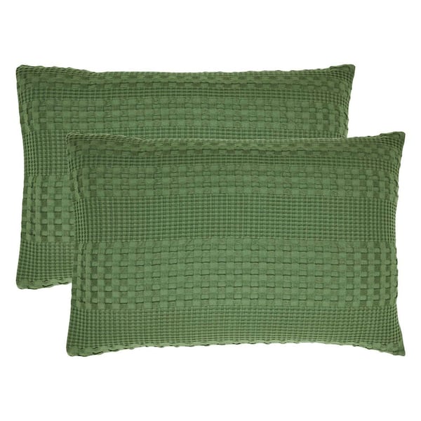 Waffle Weave Olive Green Cotton Queen Sham (Set of 2)
