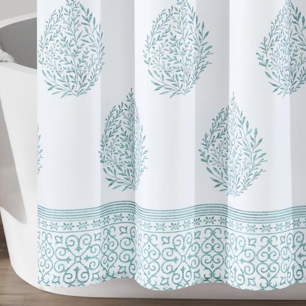 Lush Decor 72 in. x 72 in. Blue Teardrop Leaf Shower Curtain