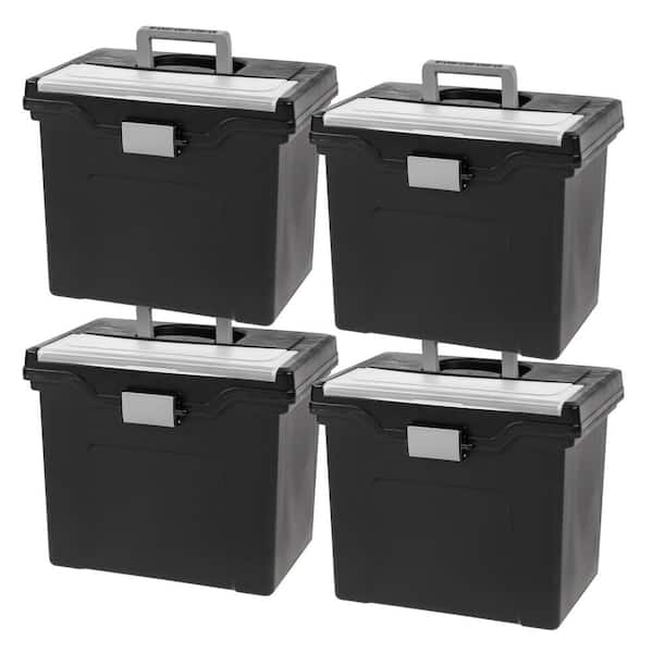 IRIS Letter Size Portable File Storage Box with Organizer Lid in Black (4 per Pack)