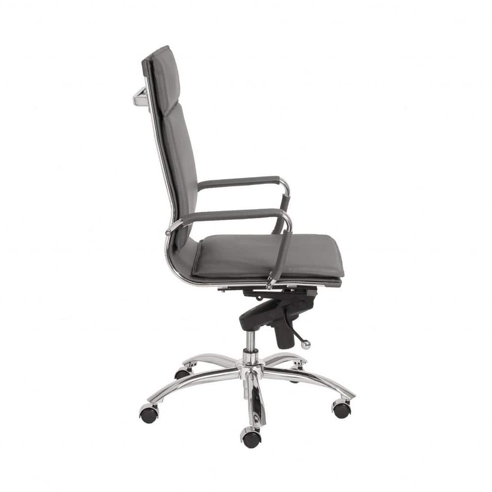 Gray High Back Leather Swivel Task Chair with Metal Base