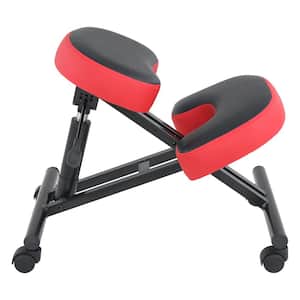 Home Office Ergonomic Red PVC Leather Kneeling Chair with Casters