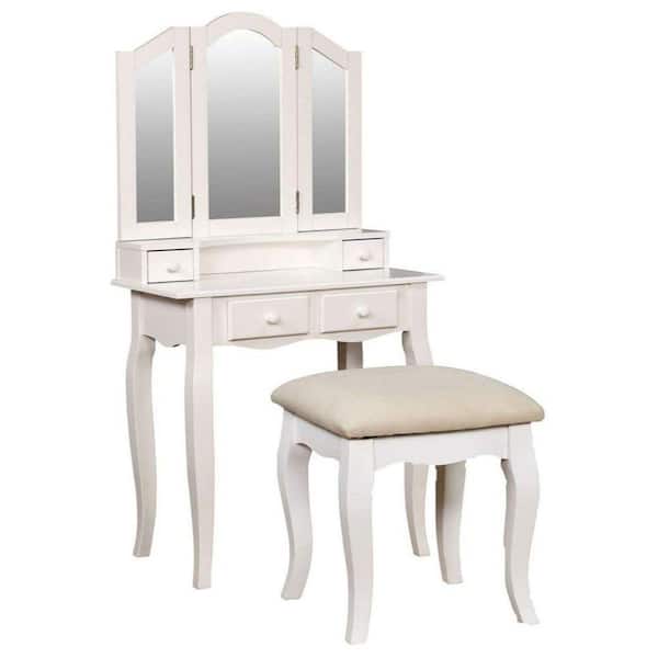 Benjara JANELLE Transitional White Wooden Vanity Set