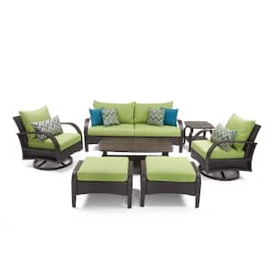 Barcelo 7-Piece Wicker Motion Patio Deep Seating Conversation Set with Sunbrella Ginkgo Green Cushions