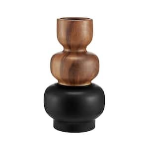 Milo Trinnet 10 in. H Ceramic 3 Tiered Stack Round Modern  Multi-Color Tabletop Vase Black and Walnut Small