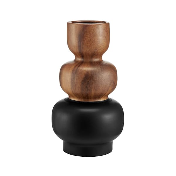Milo Trinnet 10 in. H Ceramic 3 Tiered Stack Round Modern Multi-Color Tabletop Vase Black and Walnut Small