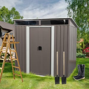 6 ft. W x 4.5 ft. D Gray Outdoor Metal Storage Shed with Transparent Plate (27 sq. ft.)