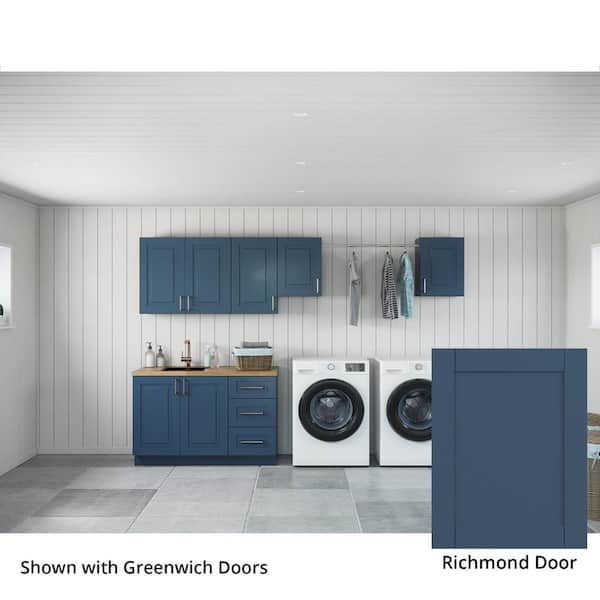 MILL'S PRIDE Richmond Valencia Blue Plywood Shaker Stock Ready to Assemble Kitchen-Laundry Cabinet Kit 24 in. x 84 in. x 128 in.