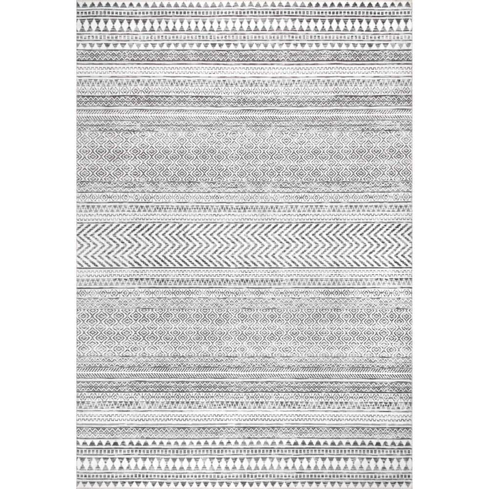 nuLOOM Kira Machine Washable Tribal Geometric Gray 6 ft. x 9 ft. Area ...