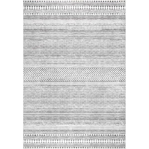 nuLOOM Kira Machine Washable Tribal Geometric Gray 6 ft. x 9 ft. Area Rug