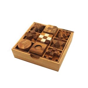Rustic Wooden Puzzle Box Set with 9 Interlocking Games, Brain Teasers for adults, older children and teens