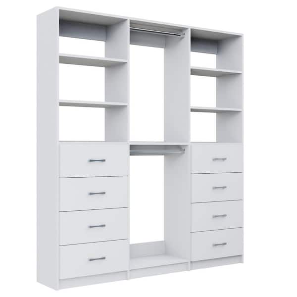 Alto Collection 61.5 in. W White Tower System 2 4-Drawer and Double Hang 13-Shelf Wood Closet System