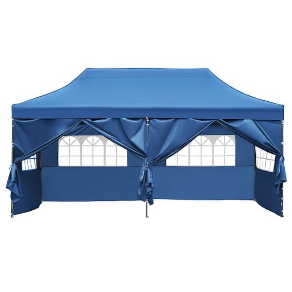 10 ft. x 20 ft. Pop Up Canopy with 6 Sidewalls for Parties with Roller Bag in Blue