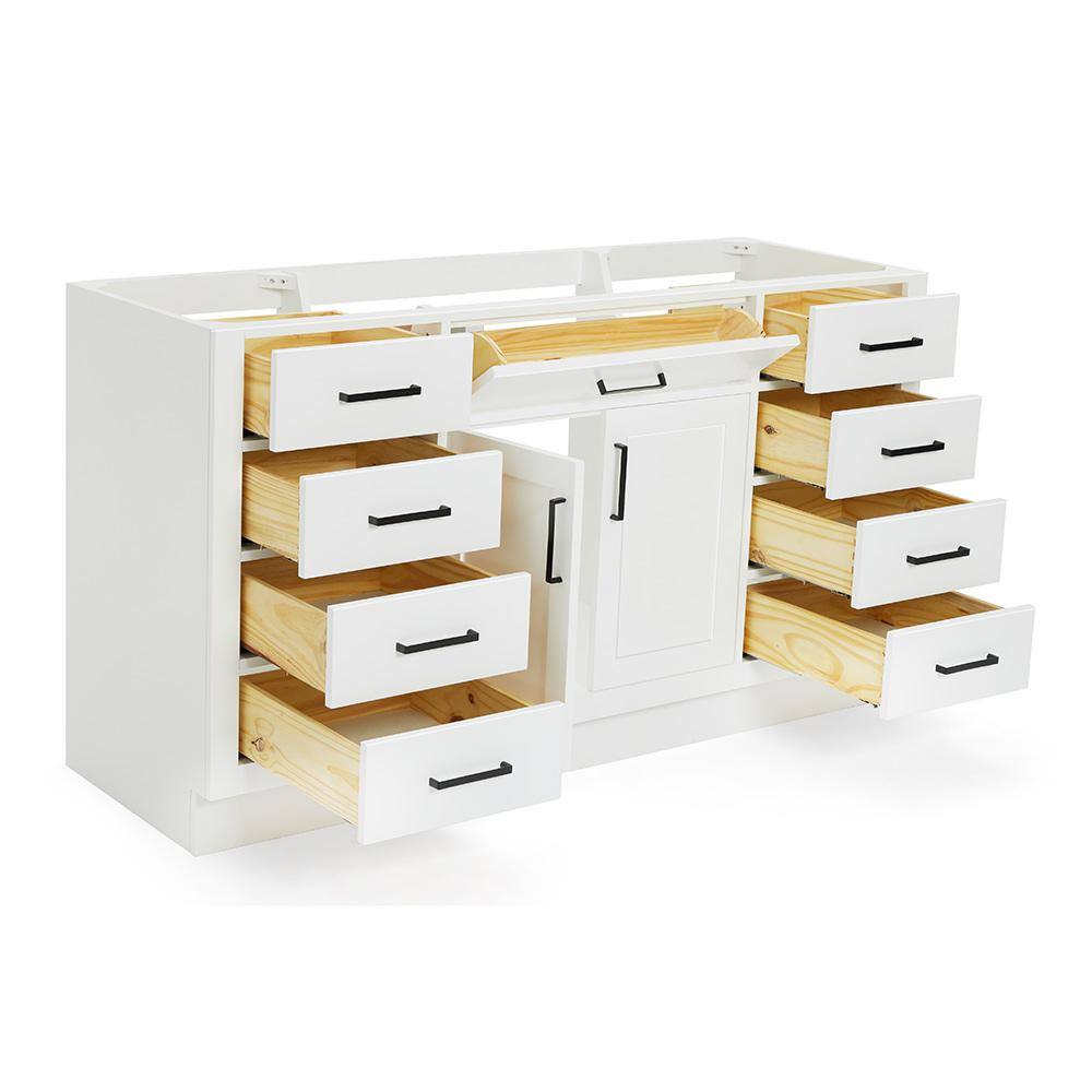 60'' White Hardwood Single Freestanding Bathroom Vanity Base
