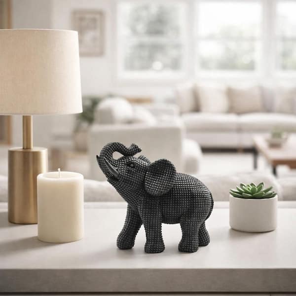 Black 7 in. x 7 in. Resin Elephant Table Accent Figurine