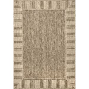 Asha Simple Border Light Brown Doormat 3 ft. 6 in. x 5 ft. Indoor/Outdoor Patio Area Rug