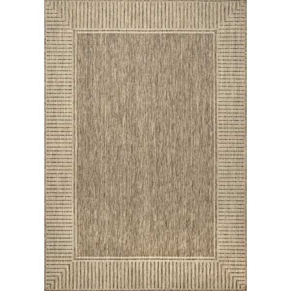nuLOOM Asha Simple Border Light Brown Doormat 3 ft. 6 in. x 5 ft. Indoor/Outdoor Patio Area Rug