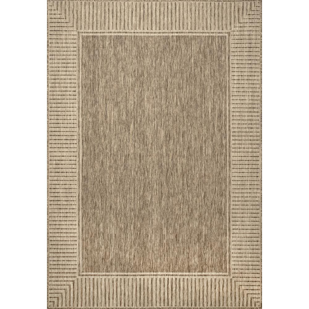 Casual Striped Border Light Brown Synthetic 4'x6' Area Rug
