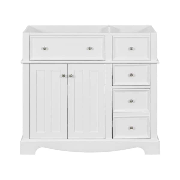Unbranded Hot Sale 36 in. Freestanding Solid Wood Bath Vanity Cabinet without Top Sink in White with 3 Drawer and Adjustable Shelf