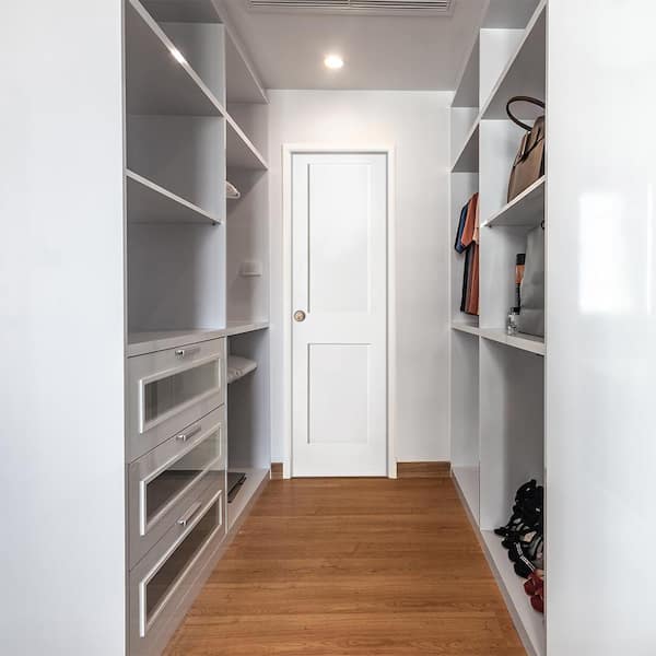 32in.x80in. Shaker 2-Panel Right-Hand Primed Solid Core MDF Wood Assembly Required Interior Door Kit w/QuickAssembleJamb