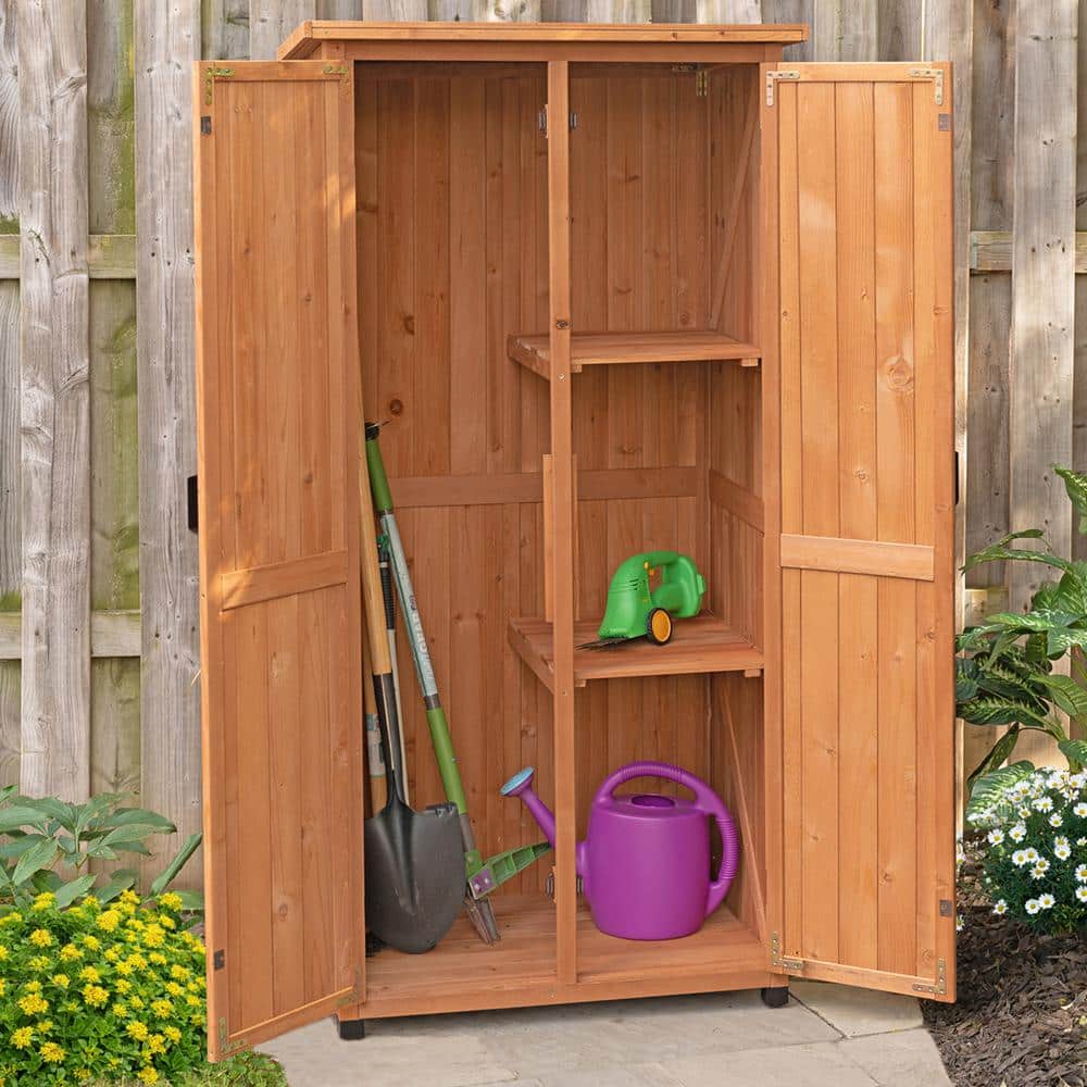 Brown Solid Wood Vertical Storage Shed with Double Doors