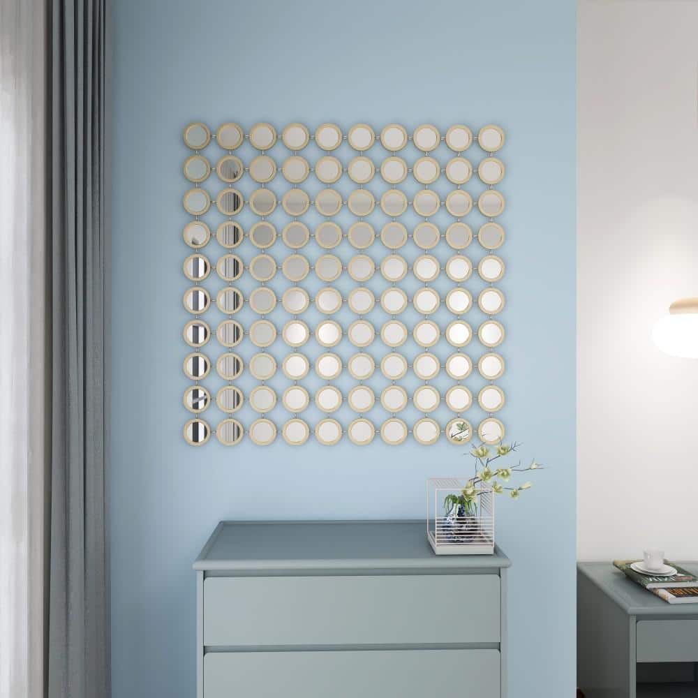 Square Gold and Silver Metal Wall Mirror Panel