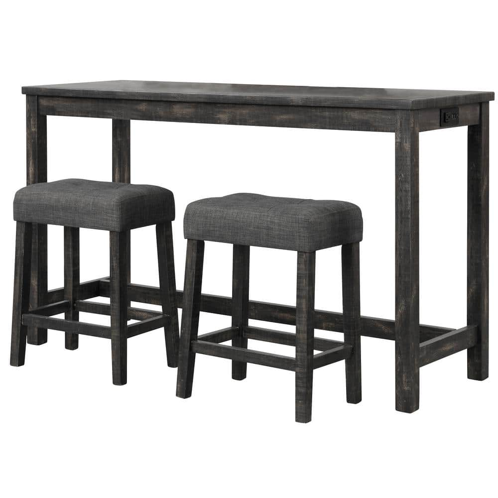 Kendra 3-piece Black Charcoal Bar Set with Built in USB/Electrical Ports -  Best Master Furniture, CD039DW3CH