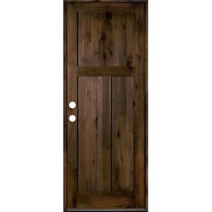 32 in. x 96 in. Rustic Knotty Alder 3 Panel Right-Hand/Inswing Black Stain Wood Prehung Front Door