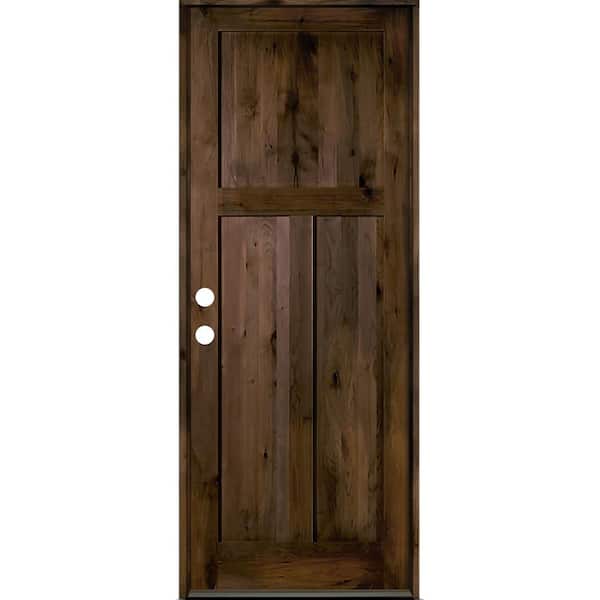 Krosswood Doors 32 in. x 96 in. Rustic Knotty Alder 3 Panel Right-Hand/Inswing Black Stain Wood Prehung Front Door