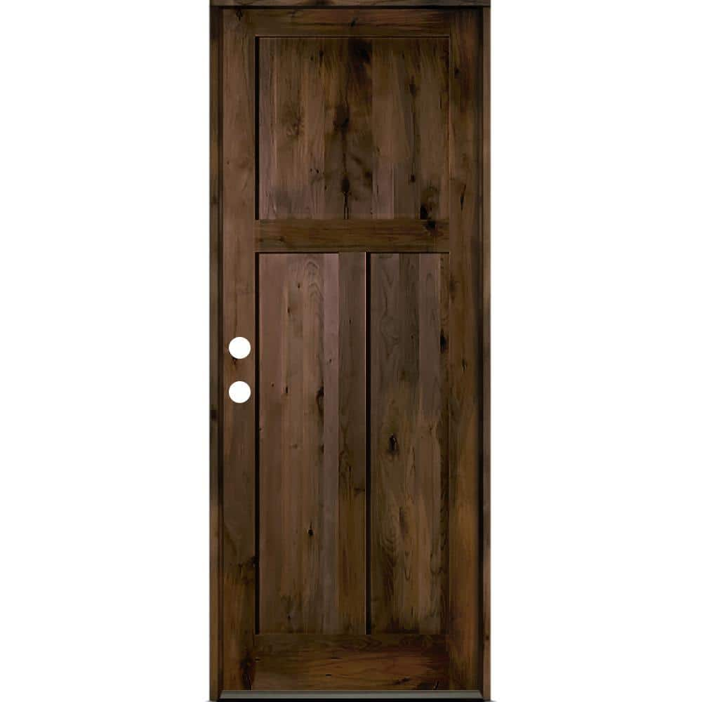 Krosswood Doors 36 in. x 96 in. Rustic Knotty Alder 3-Panel Right-Hand ...