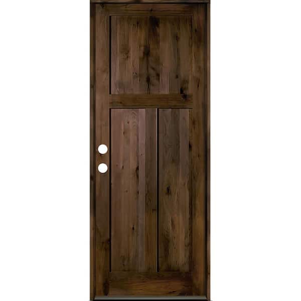 Krosswood Doors 36 in. x 96 in. Rustic Knotty Alder 3-Panel Right-Hand/Inswing Black Stain Wood Prehung Front Door