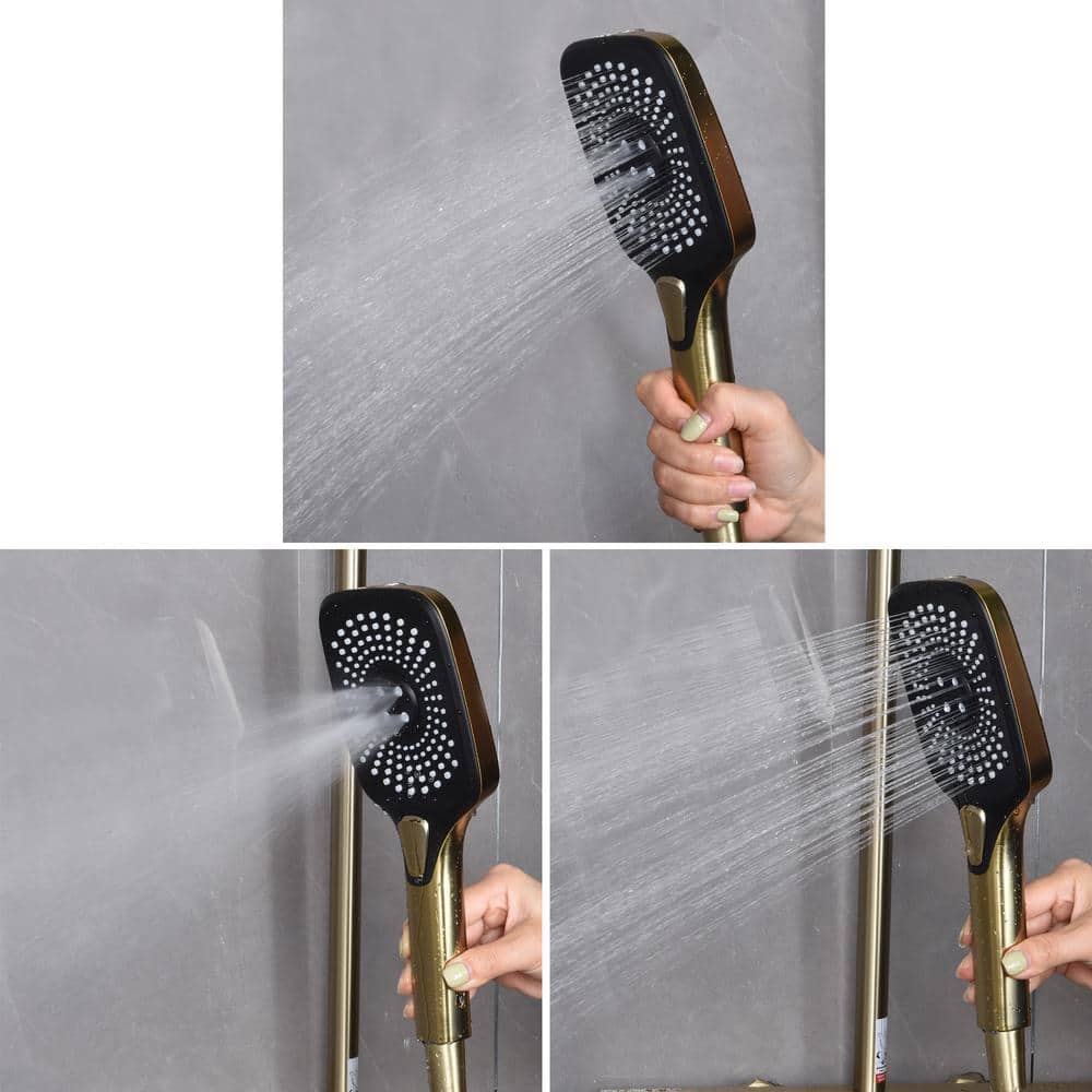 Brushed Gold Brass Thermostatic Wall-Mounted Shower System