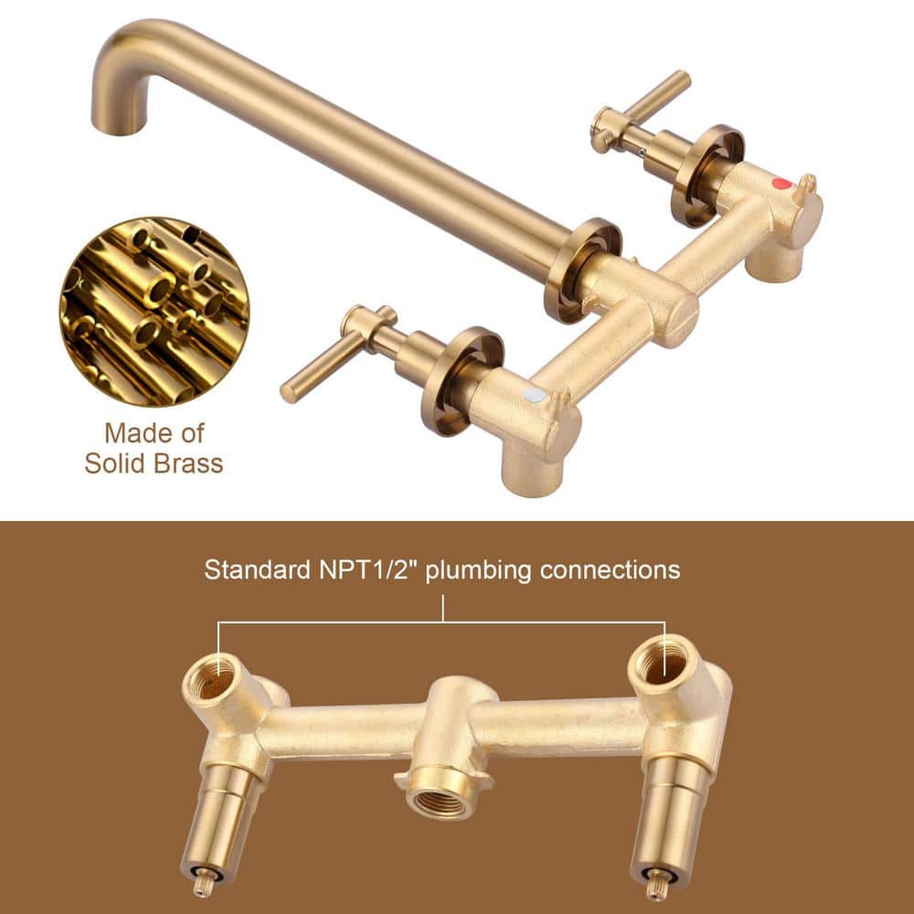 Brushed Gold Wall Mount Tub Filler Faucet with Lever Handles