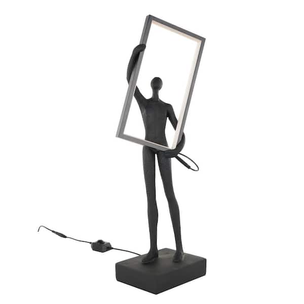 26 in. Black Resin Concaved People Task & Reading Table Lamp with Rectangular Frame and Copper Shadings