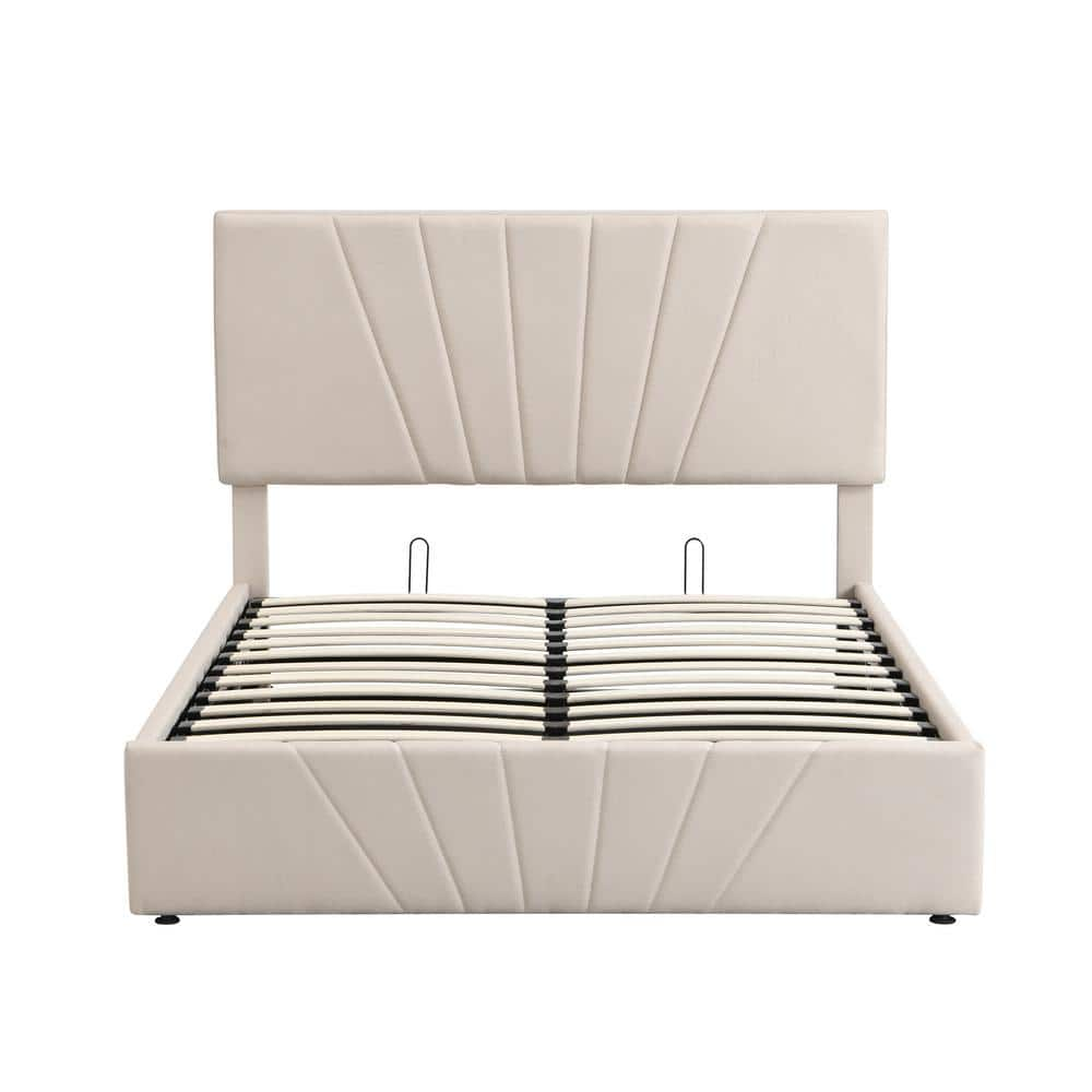 Polibi 58.80 In. W Beige Full Size Upholstered Platform Bed With A ...