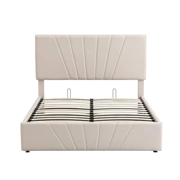 Polibi 58.80 in. W Beige Full Size Upholstered Platform Bed with a Hydraulic Storage System