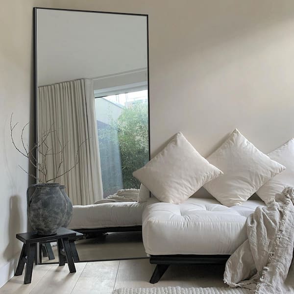 28 in. W x 71 in. H Modern Rectangular Frame Aluminum Alloy Black Oversized Standing Mirror Floor Mirror