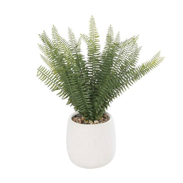 Litton Lane 16 in. H Artificial Fern Plant with White Ceramic Pot ...