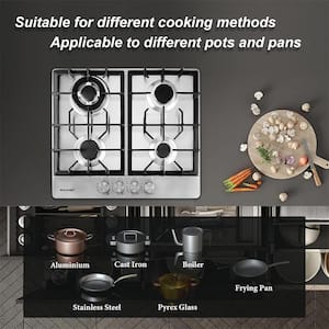 24 in. 4 Burners Recessed Gas Cooktop in Stainless Steel with Sealed Burners and Thermocouple Protection Device