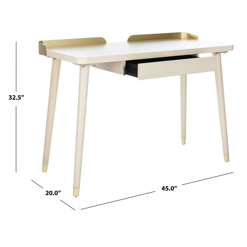 Transitional White Washed and Gold Home Office Desk with Drawer