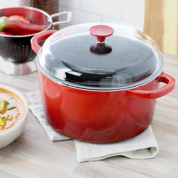 Artisan 7 qt. Enameled Cast Iron Dutch Oven in Red with Borosilcate Lid