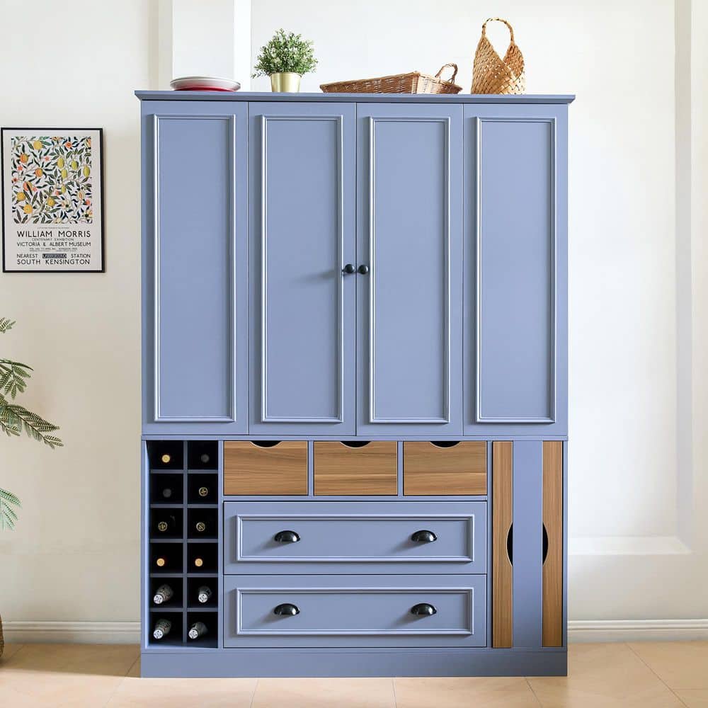 Bledri Gray Wood 71 in. Freestanding Kitchen Pantry Cabinet with 2 Foldable Doors and Wine Racks price history on PriceWatchPro