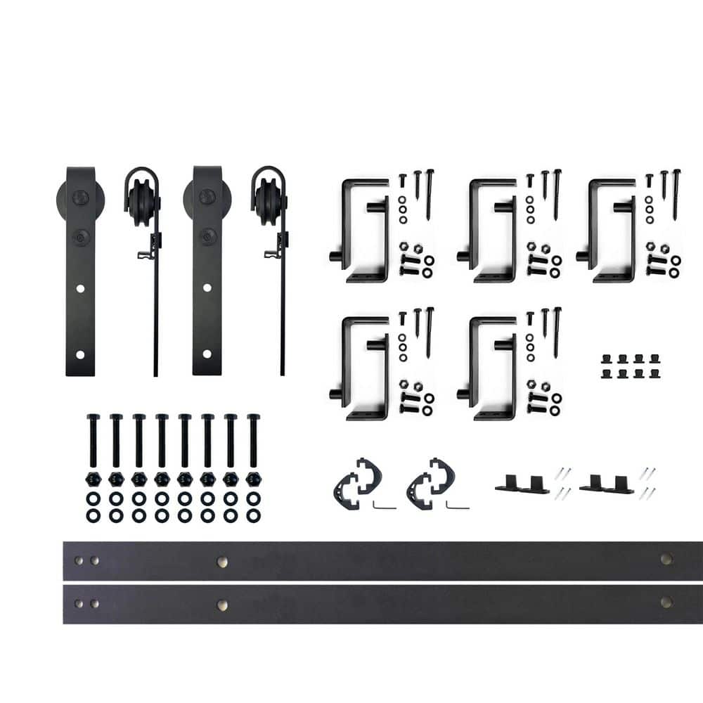 7 ft./84 in. Black Rustic Double Track Bypass U-Shape Sliding Barn Door Hardware Kit - Classic Design Roller price history on PriceWatchPro