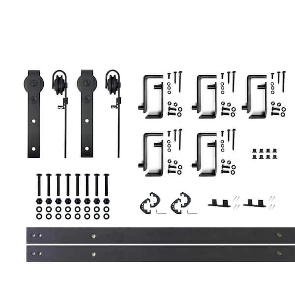 HOMACER 7 ft./84 in. Black Rustic Double Track Bypass U-Shape Sliding Barn Door Hardware Kit - Classic Design Roller
